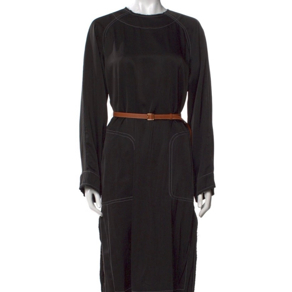 Loewe Midi Length Silk Crew Neck Dress in Black Size 34 US 2